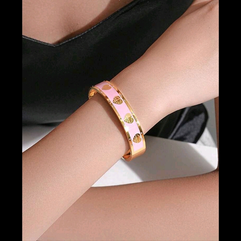 Forever Love Pink and Gold Heart Bracelet